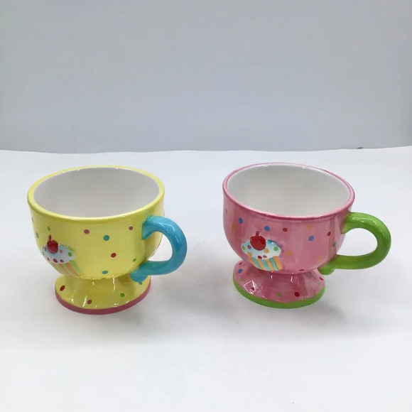 2 Fun Cupcake Collection by Joy Pedestal Mugs Pastel Cups Birthday Party Gifts - Picture 7 of 11